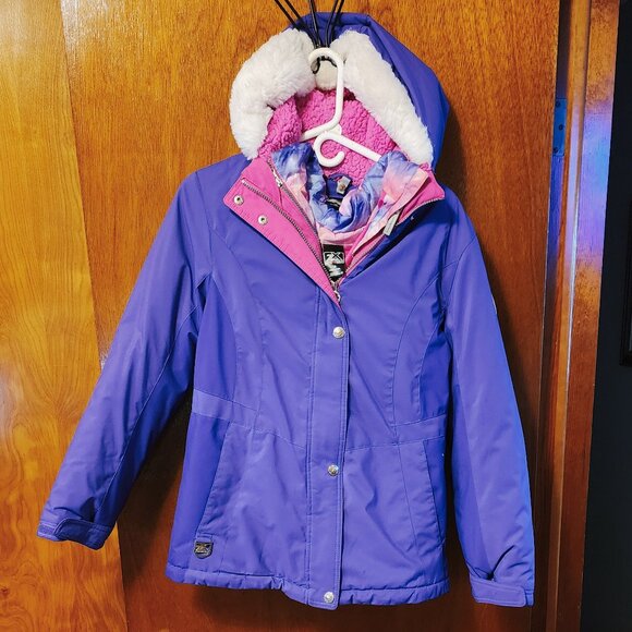 Girls Size 18 ZeroXposur Purple/Pink Removable Lining Zip Up Hooded Puffer Coat - Picture 3 of 12